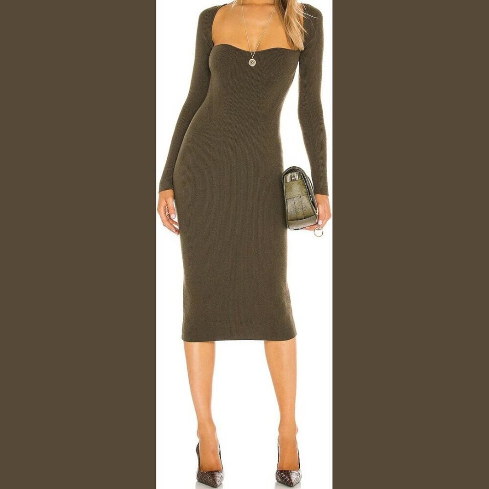 REVOLVE One Grey Day OLIVIA KHAKI OLIVE GREEN SWEATER KNIT DRESS